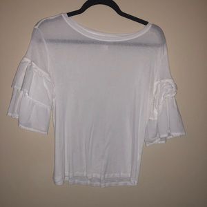 White short sleeve ruffle top